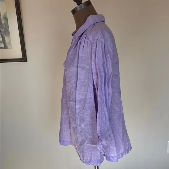 Sigrid Olsen Purple 3/4 Sleeve Polo Collar Blouse - Picture 5 of 17